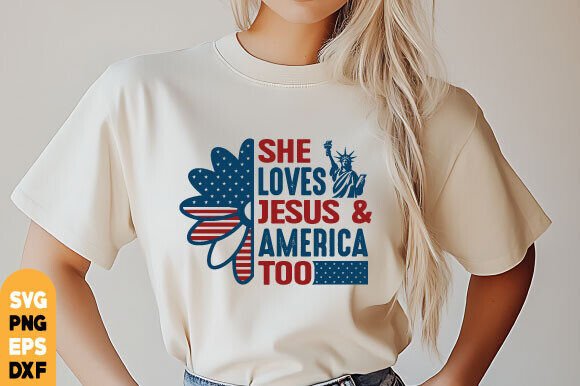 She Loves Jesus America Too Png, USA for Graphics & T-Shirts